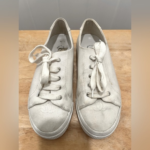 CHANEL Women’s Sneakers Size 36 White Laced Up Platform - Picture 4 of 8